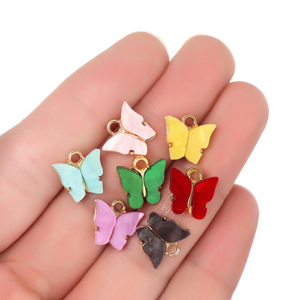 R-flower 10PCS Butterfly Pendant Alloy Akrilik Handmade Charms Lucu Membuat Perhiasan Hewan