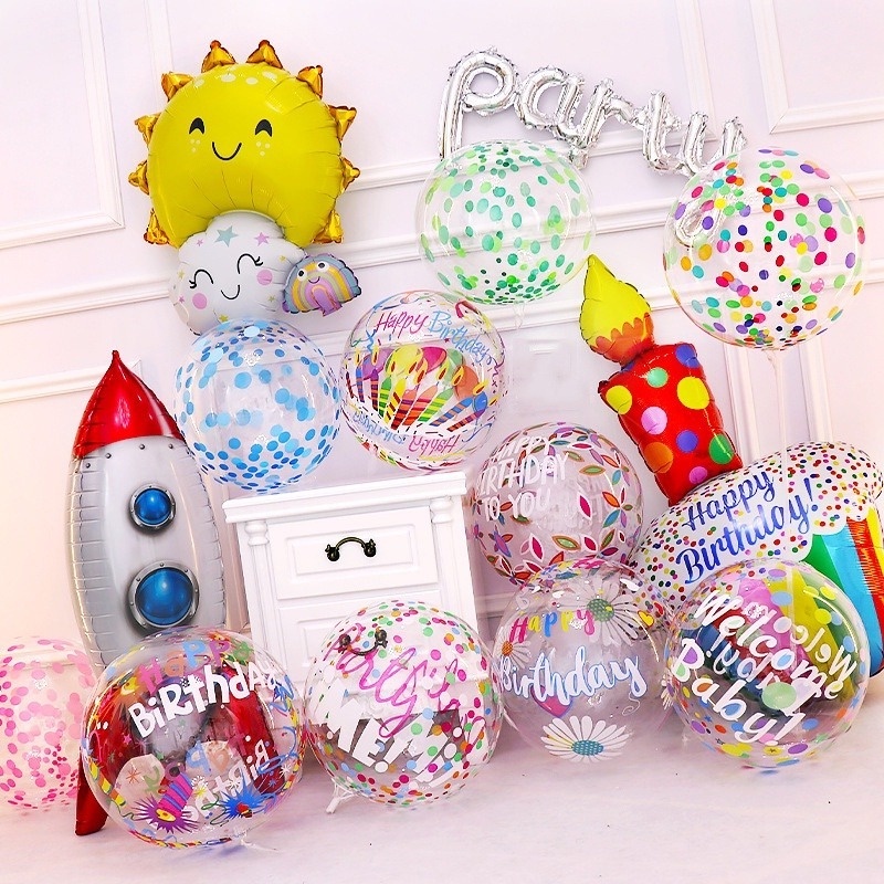 Bobo Ball / Balon Transparan Motif Print Hati / Bulat Bahan Pvc Ukuran 20 Inci Bobo