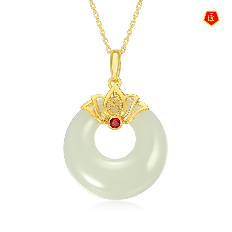 [Ready Stock]Hetian Jade Lotus White Chalcedony Necklace Pendant