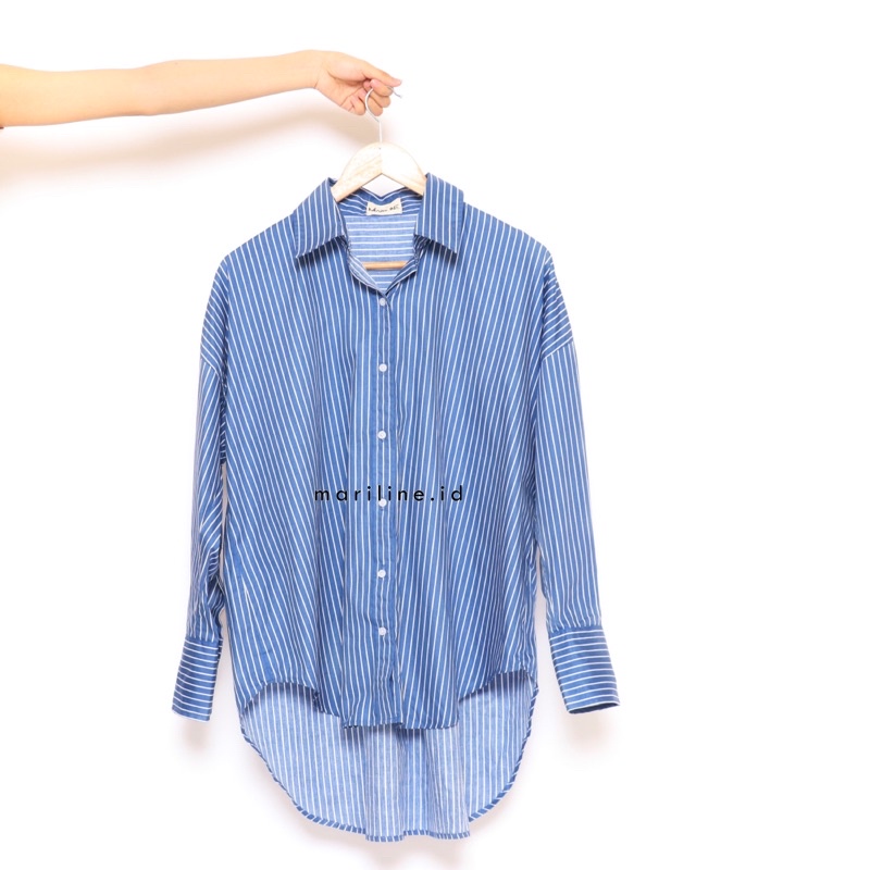 EILIF Oversized Striped Shirt - Kemeja Katun loose oversized motif stripes