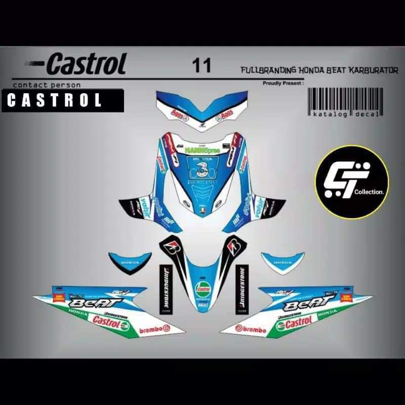 Striping Decal Full Body Honda Beat 2009 Karbu / decal variasi motif Castrol beat karbu