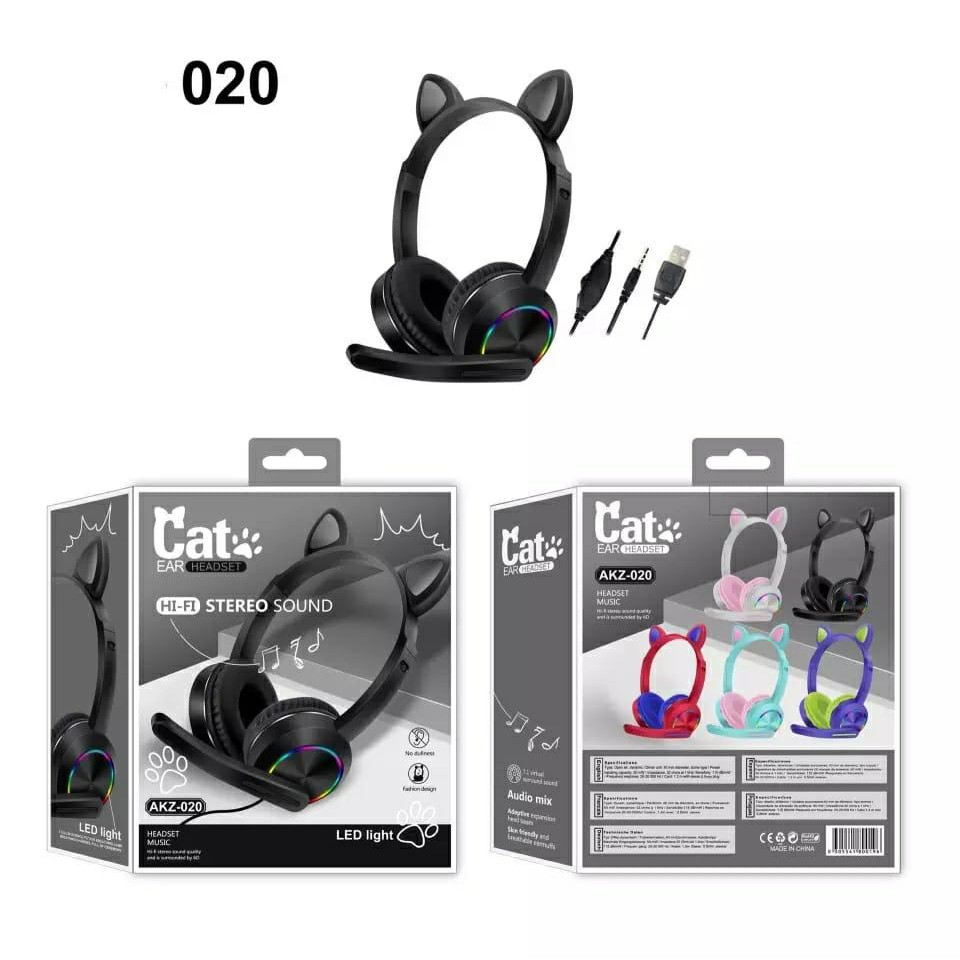 HEADSET HEADPHONE GAMING MUSIC CAT LED AKZ 020 SUPER BASS