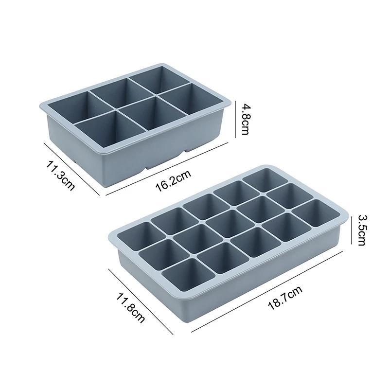 Cetakan Es Batu Bahan Silikon Flexible 3 Warna 6 / 15 Grid Dengan Tutup Untuk Dapur