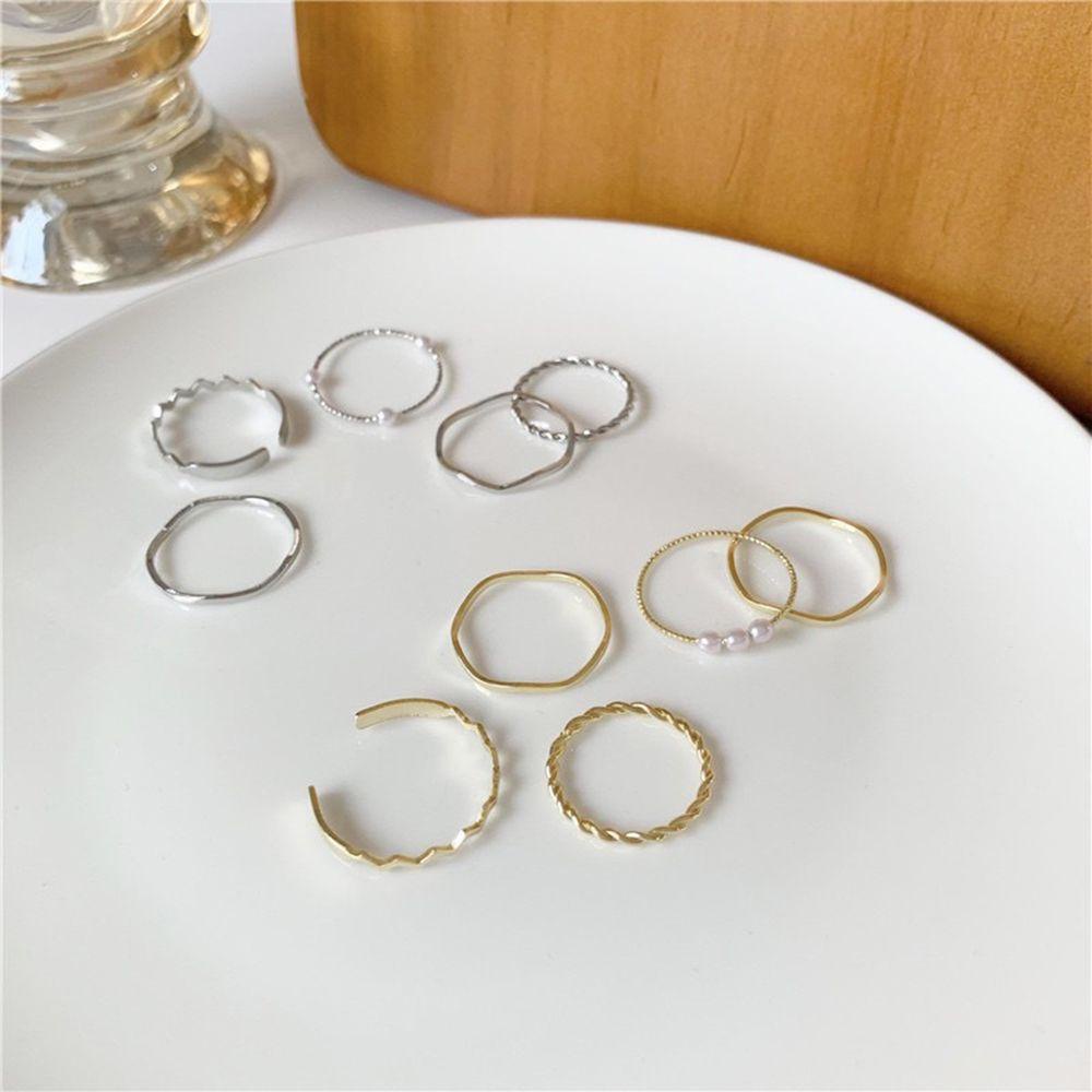 Nanas 4 Pcs Cincin Kawin Tunangan Fashion Wanita Perak Emas Hias Mutiara Perhiasan Open Ring