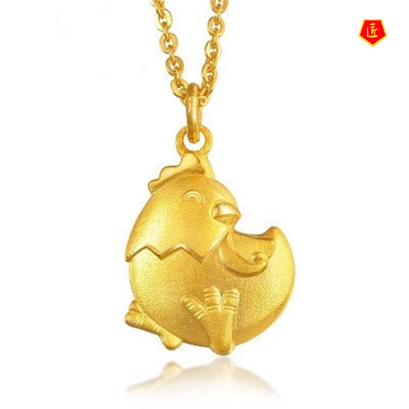 [Ready Stock]3D Gold Necklace Zodiac Rooster Cute All-Match