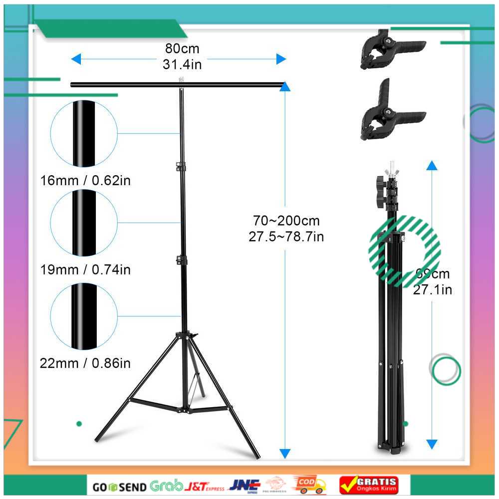 (BISA COD) FTIHSHPSTUDIO Stand Backdrop Photography T-Shape 2 Clamp - M138-200