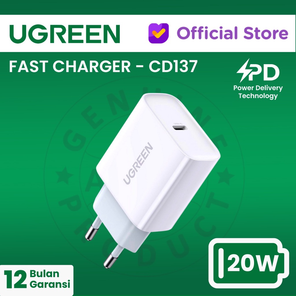 UGREEN USB Wall Charger USB-C 20W PD - CD137