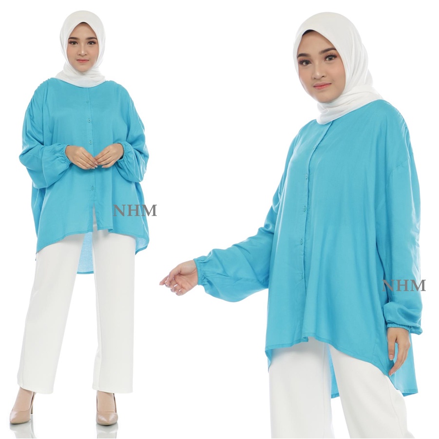 Blouse Wanita Jumbo Big Size Katun Rayon Pinguin Polos Kemeja Tangan Panjang