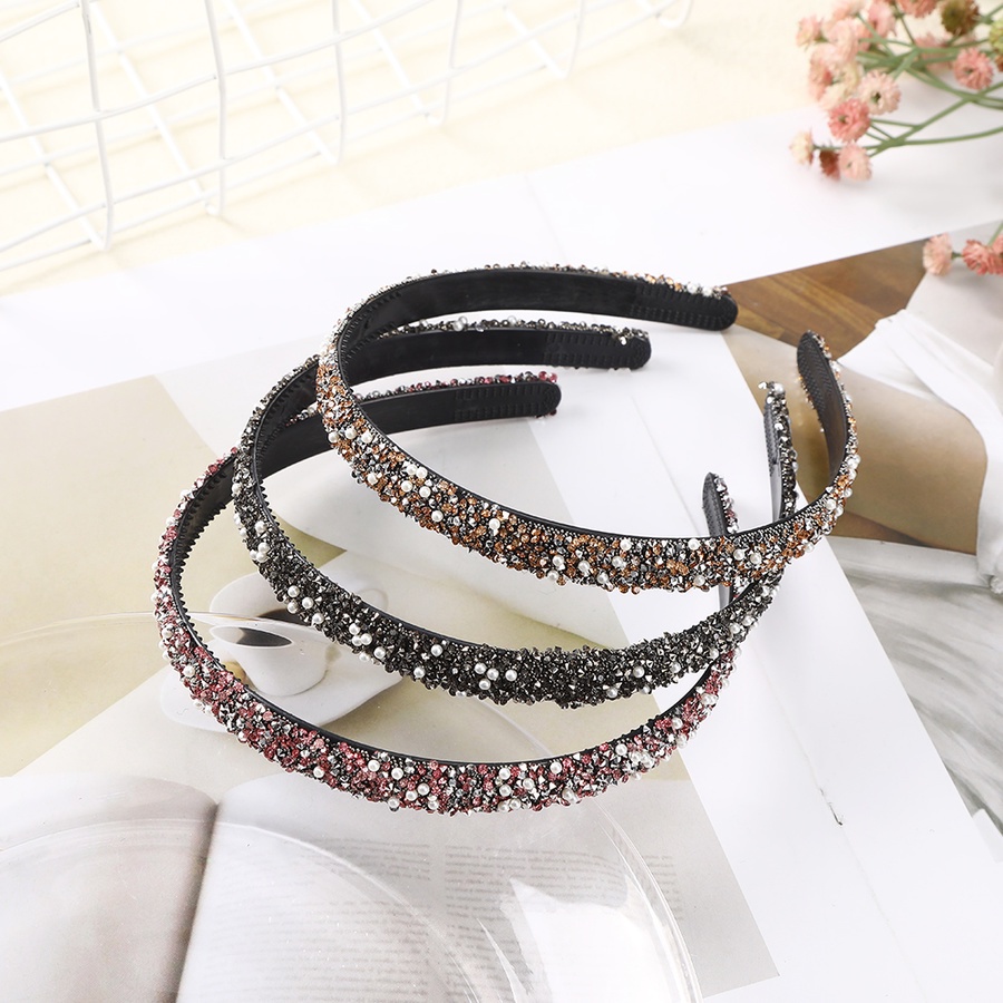 Korean Pearl Rhinestone ThinHeadband Crystal Plastic Hair Band For Woman Hair Accessories