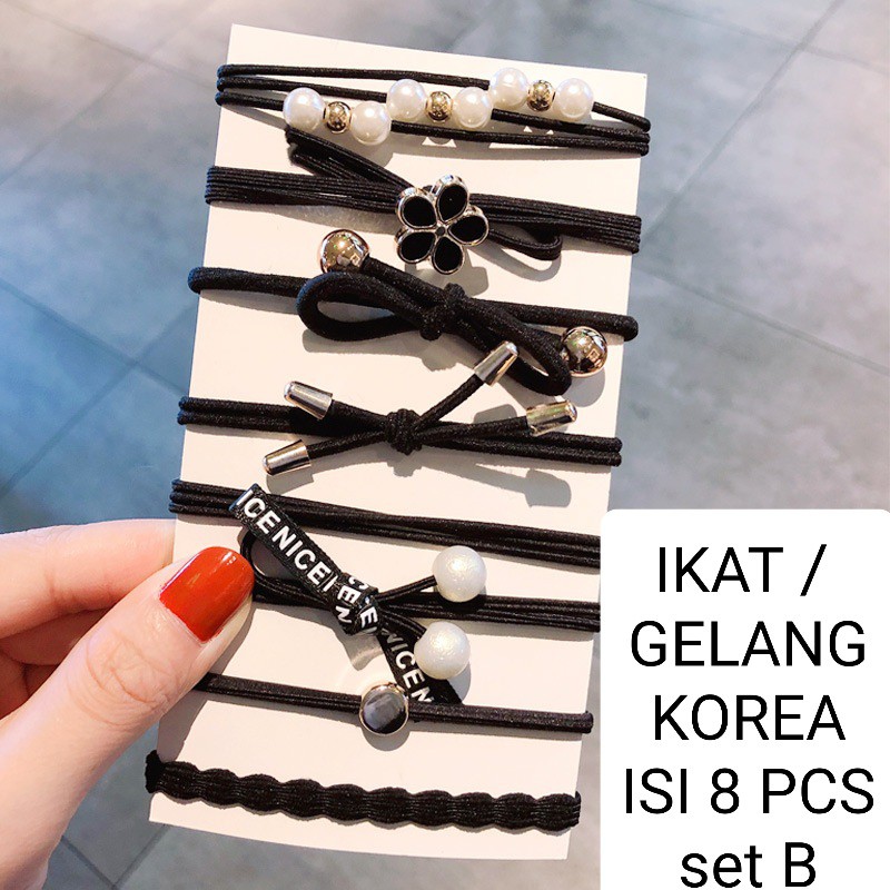 IKAT RAMBUT / GELANG RAMBUT KOREA ISI 8 PCS / AKSESORIS WANITA KOREA IMPOR / KARET RAMBUT IMPORT