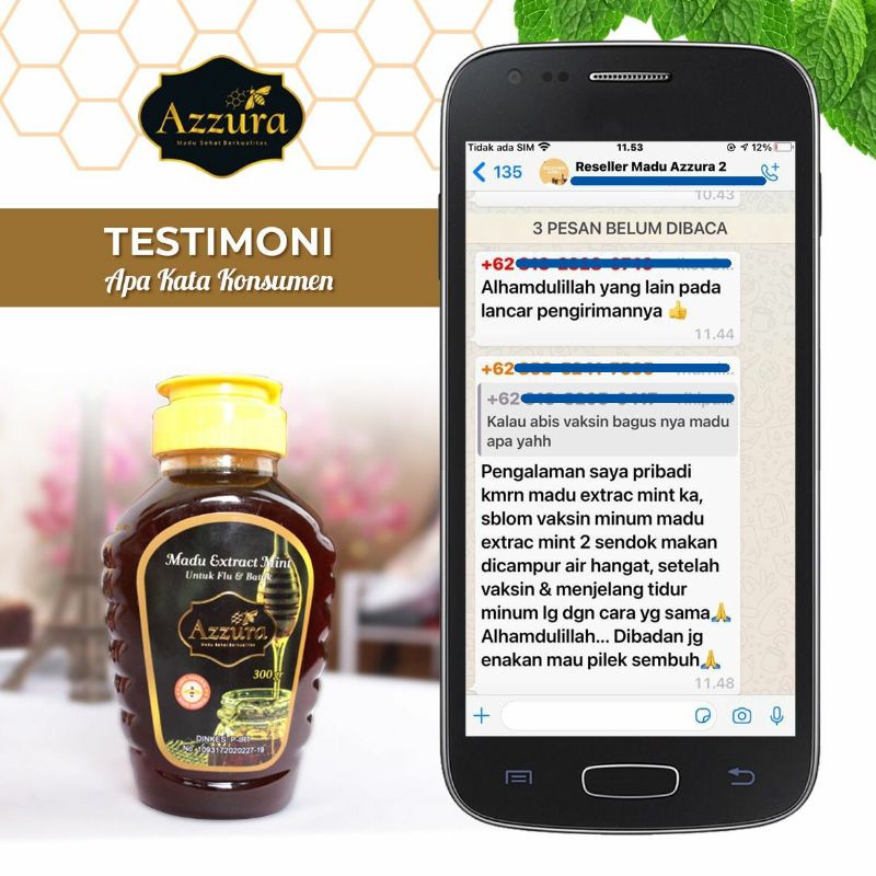 Madu Azzura Madu Extract Extra Mint Flu Batuk Melegakan Pernapasan dan Hidung Tersumbat 450 gr-5