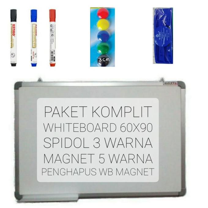 

PAKET KOMPLIT WHITE BOARD 60X90 SPIDOL + MAGNET + PENGHAPUS WHITEBOARD