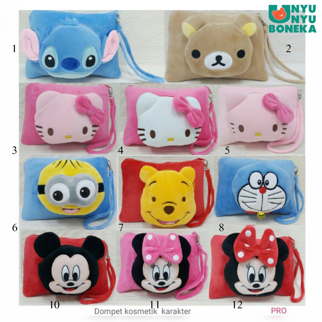 Dompet Boneka tas tempat hp kosmetik minnie minion metoo pretty stitch doraemon rilakuma hello kitty