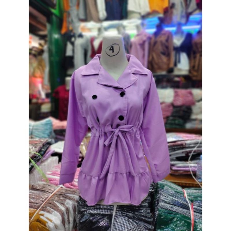 BM ~ Atasan Bangkok serut model Korean style moscrepe lengan panjang COD |Blouse wanita Korean style-Lilac
