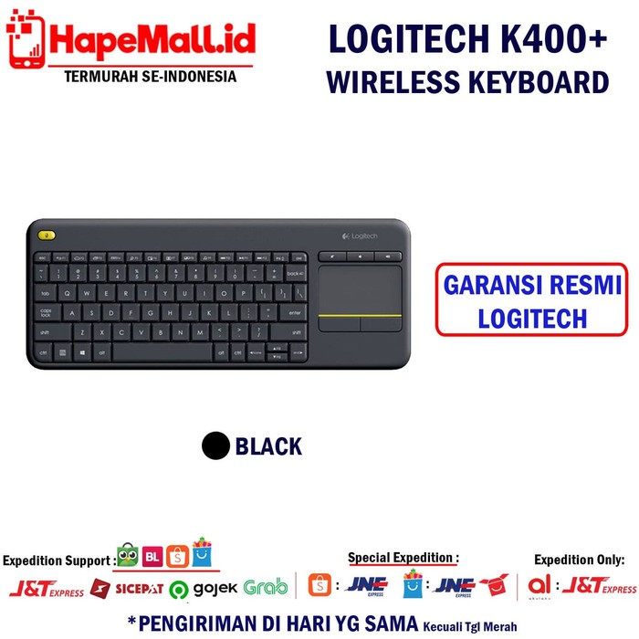 LOGITECH K400 PLUS WIRELESS KEYBOARD GARANSI RESMI LOGITECH TERMURAH - Hitam