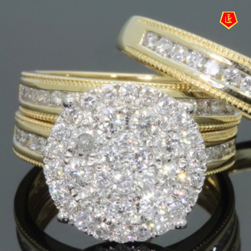 [Ready Stock]Micro-Inlaid Diamond Ring Female 18K Gold Luxury Fashion