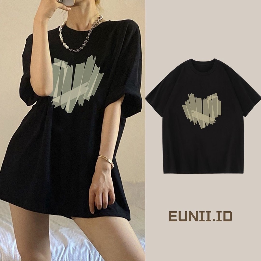 EUNII T-shirt  Lengan Pendek Graffiti Cherish Korean Style/Kaos Atasan Wanita/Kaos Wanita/Baju Oversize Wanita