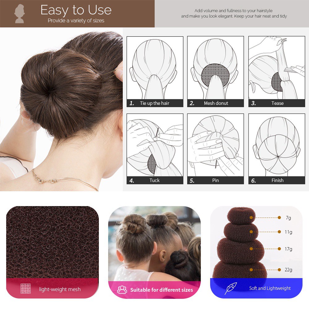 Alat Pembuat Bun Chignon Bentuk Donat Nanas Warna Kopi Beige Hitam Ukuran Kecil Sedang Besar Untuk Wanita