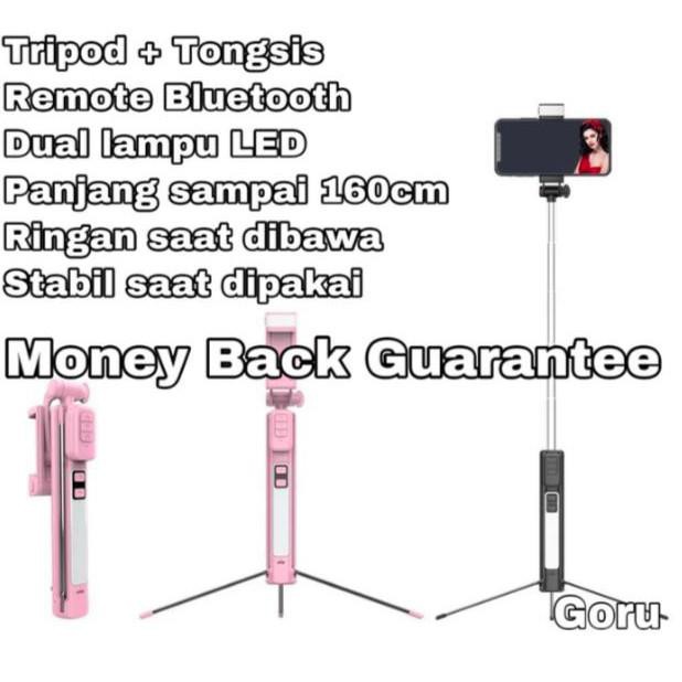 DISKON Tripod Tongsis Remote Shutter Bluetooth Panjang Lampu Led Wireless HP
