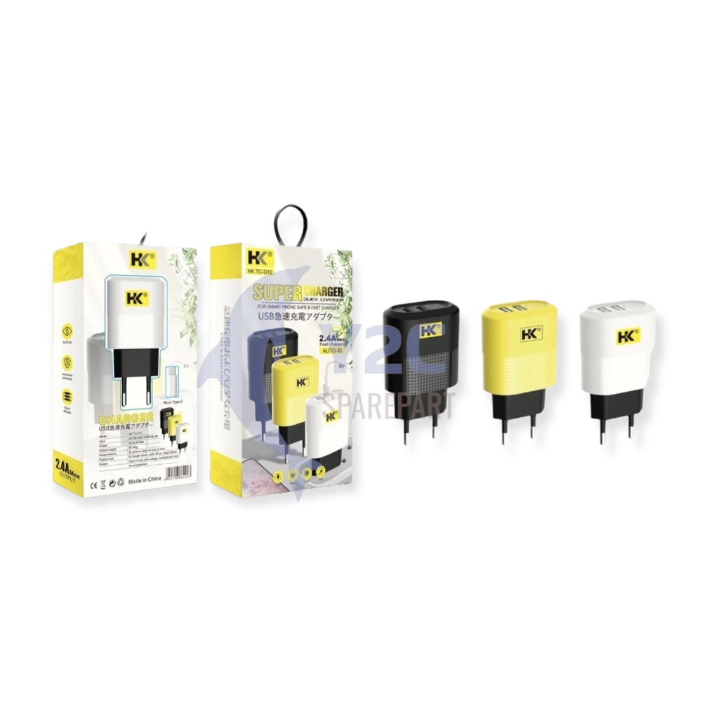 CHARGER HK D12 AUTO ID 2 USB QUICK CHARGER 2.4 AMPERE FAST CHARGING / CASAN CAS