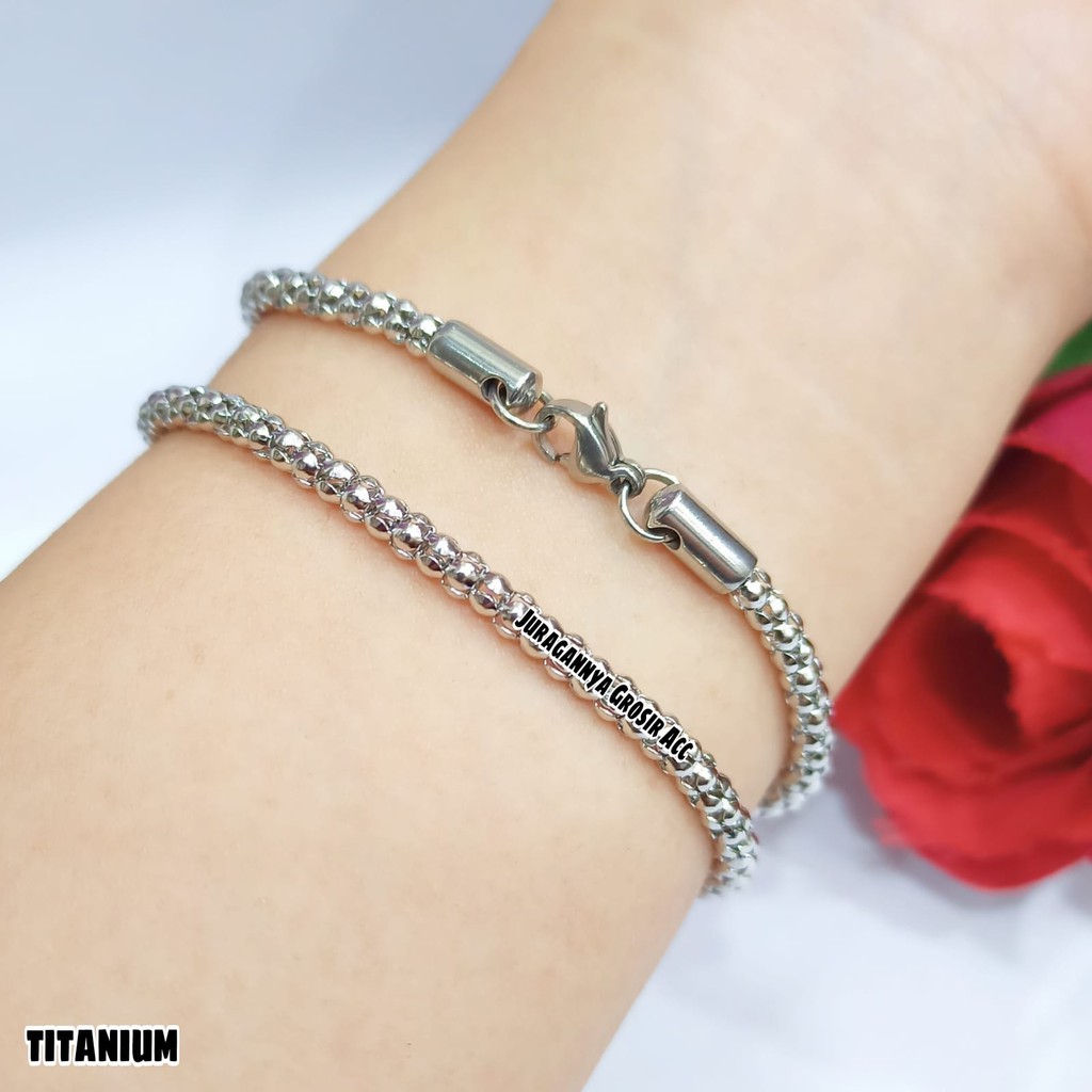 Gelang Wanita Dewasa Titanium motif Rantai perhiasan putih Korea TIDAK LUNTUR, TIDAK KARAT | COD