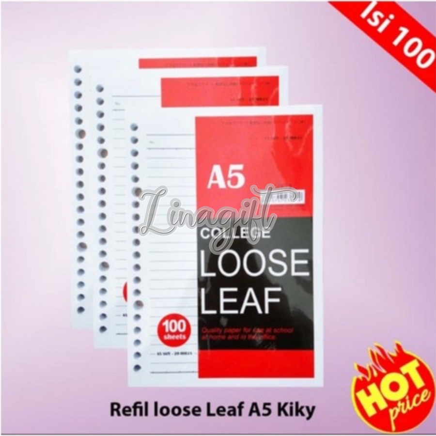 ( Pak 100 Lembar ) KIKY ISI BINDER FILE KERTAS BERGARIS REFILL LOOSELEAF A5 KWARTO / B5 BOXY PUTIH CAMPUS