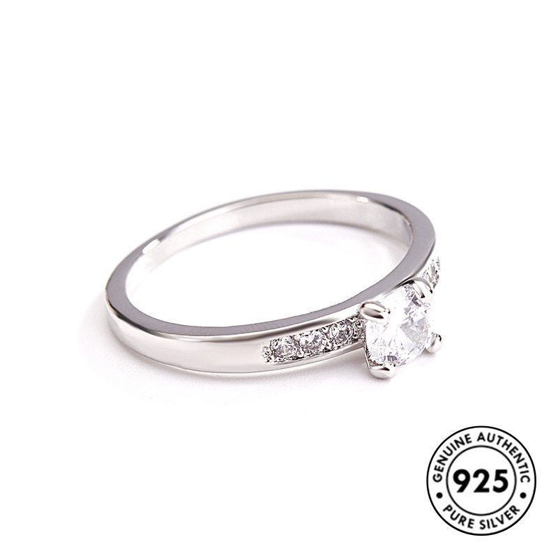 Cincin S925 Silver Aksen Berlian Gaya Simple Elegan