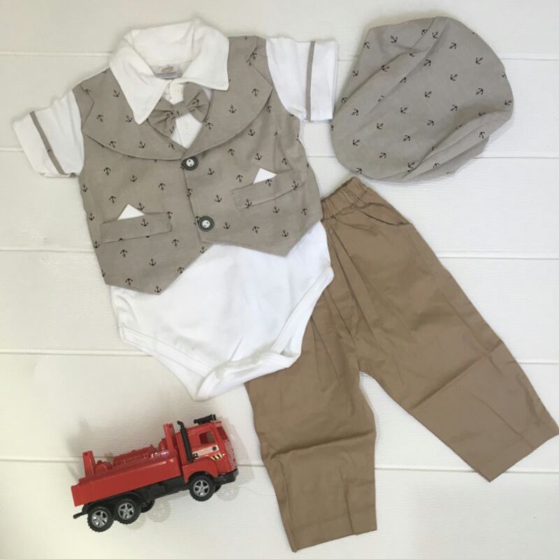 Baju setelan 6 - 12 bulan Dilan Jumperset Kaos Jumper Jangkar celana Chinos baby Rompi Celana dasi topi pergi fashion bayi laki laki cowok murah