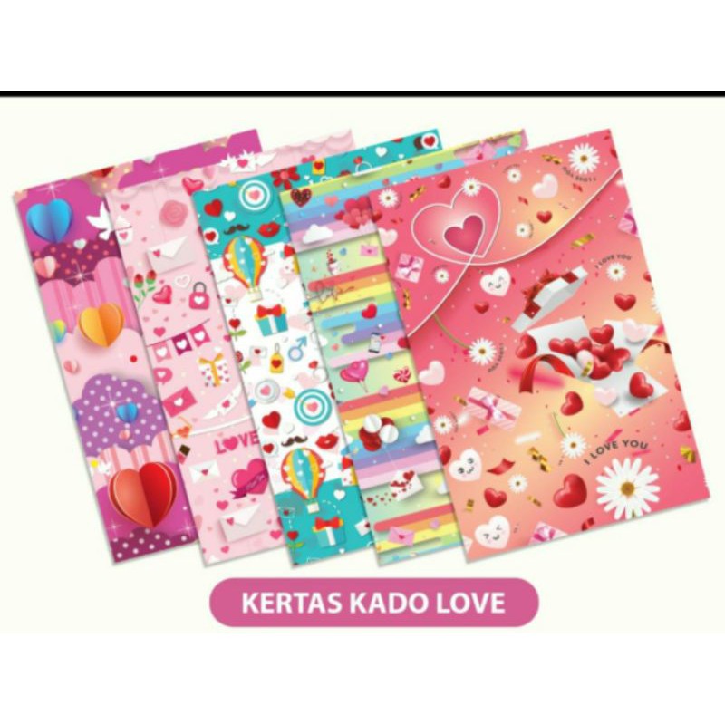 (50lembar) kertas kado/kertas bungkus/kertas kado lucu murah-LOVE