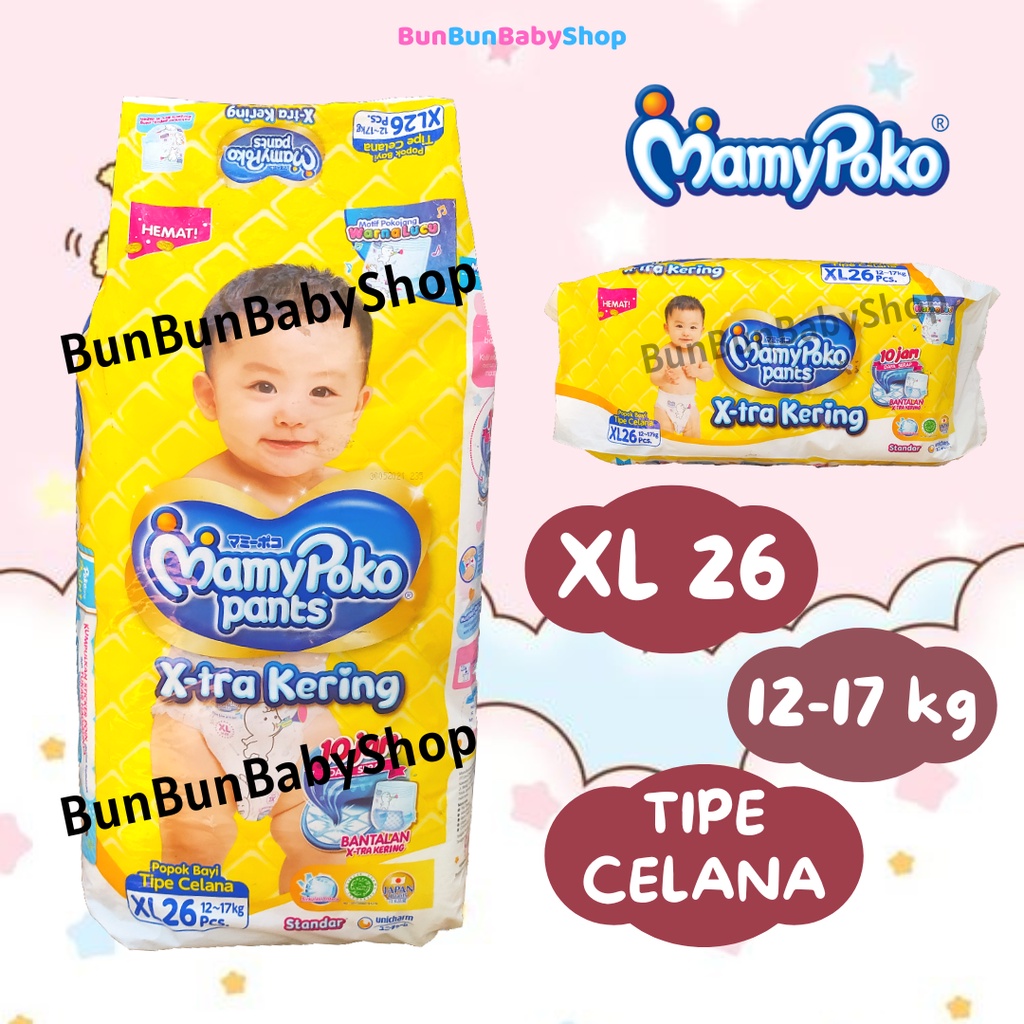 MamyPoko Pants XL 26 Popok NEWBORN Celana Perlengkapan Bayi Baru Lahir Sekali Pakai Diapers Baby Peralatan New Born