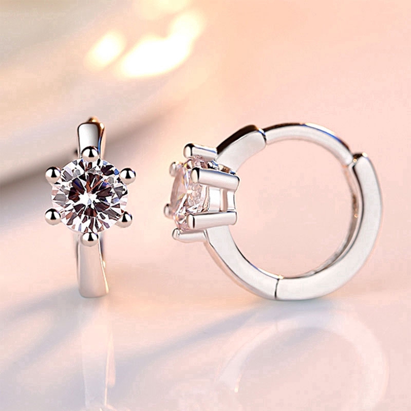 925 Sterling Silver Earrings, Six Claw Zircon Heart  Round Stud Earrings