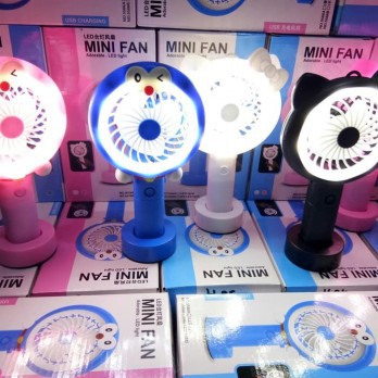 Kipas Angin Portable Genggam 2 IN 1 / Mini Hand Fan LED Hello Kitty Doraemon