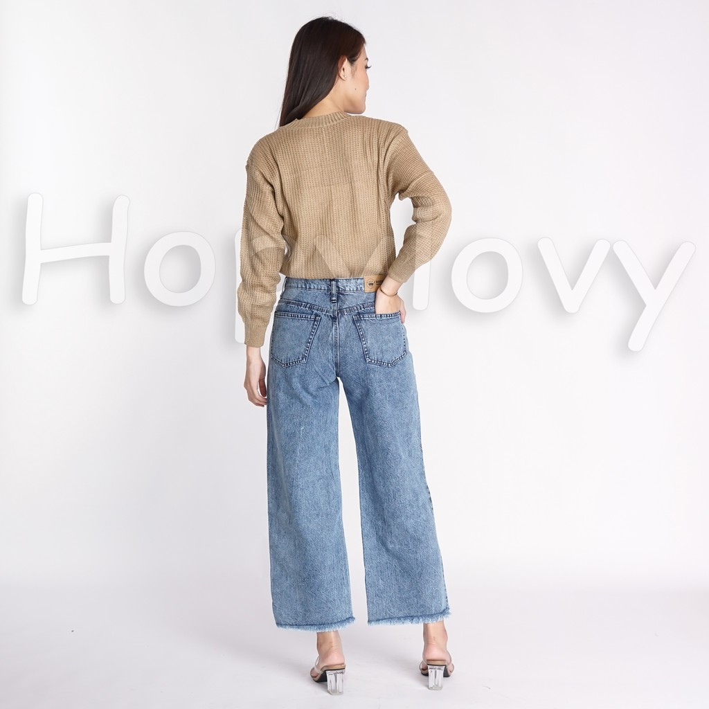 Celana Kulot Jeans Wanita | Celana Jeans Highwaist Wanita | Celana Jeans Wide Leg High Waist Aqila
