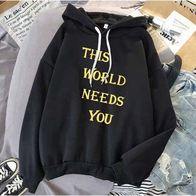 Sweater Hoodie Wanita - THIS WORLD NEED Hoodie Sweater Wanita Kekinian Sweater korea-3