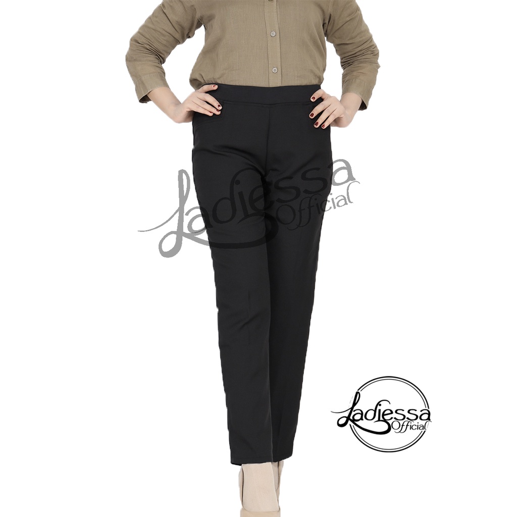 DE MOST Celana Kerja Wanita Model RIB Jumbo Bahan Poleyester Higt Quality Adem Alias Tidak Panas Pin