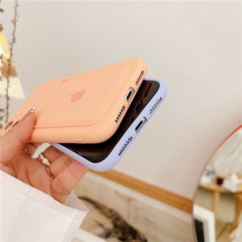 Silicone Card Holder Case Iphone 11 13 12 Pro Max Xs Max XR 7 8 Plus Se2020 dengan Logo All-Inclusive Portable Anti Jatuh Pelindung Case