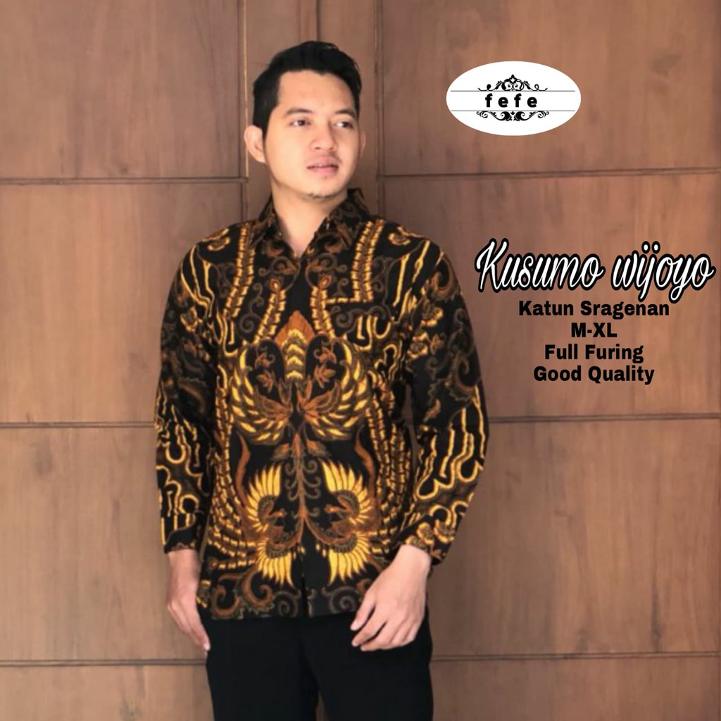 BAJU BATIK PRIA LENGAN PANJANG KATUN SRAGENAN KUSUMO WIJOYO TERBARU