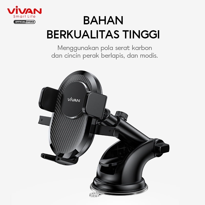 DUDUKAN HP MOBIL VIVAN CHS12 Car Holder Universal Rotasi 360° Pengunci Otomatis Untuk Ponsel 4.0 inch - 6.5 inch Garansi Original Resmi