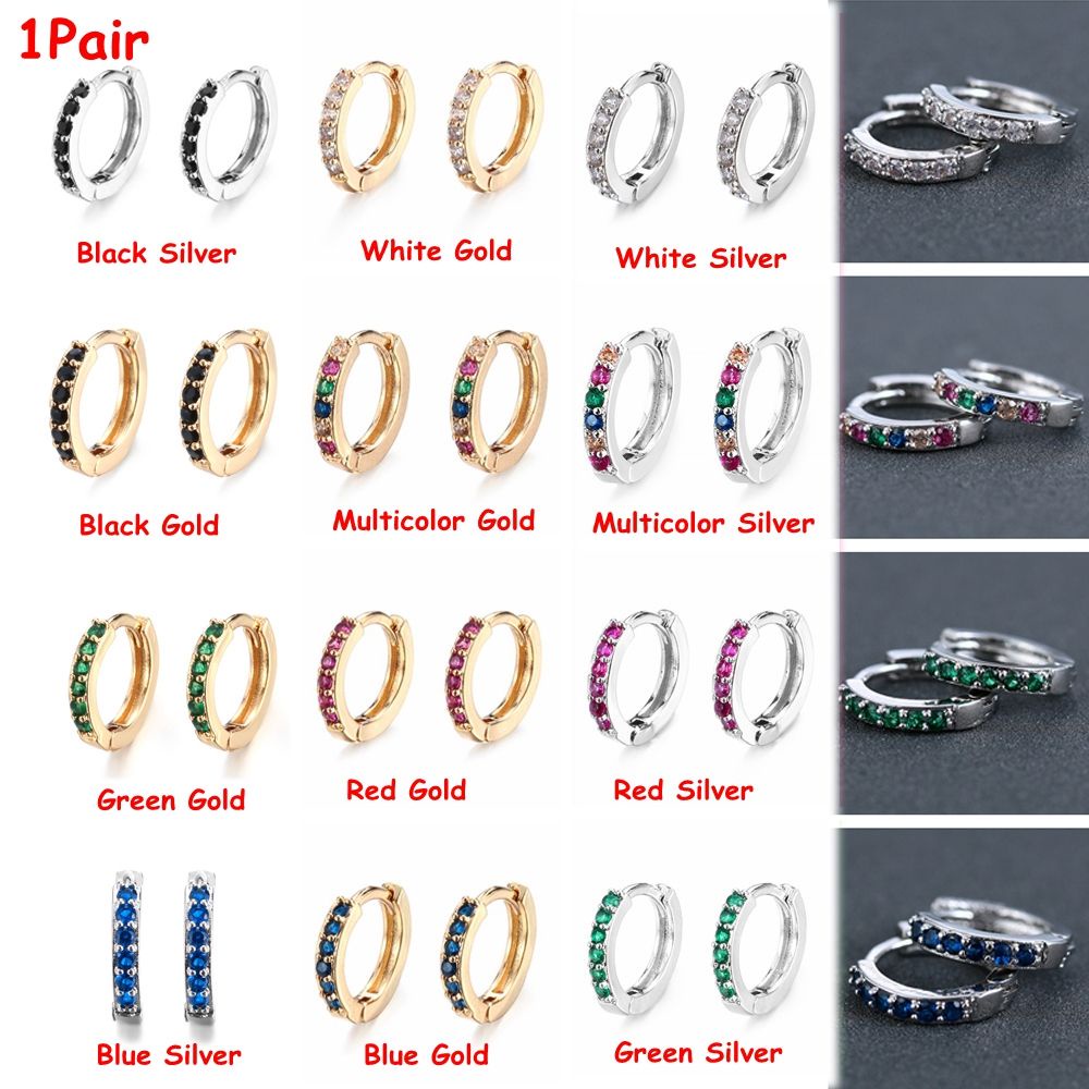 Chookey Anting Tindik Telinga / Hidung Hias Zircon Cz 8mm Warna Gold / Silver / Biru Untuk Pria / Wanita