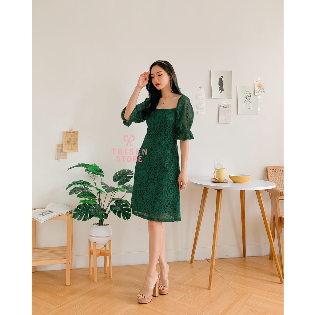 Trisenstore Dress Minji Puff - Dress Brukat Brokat