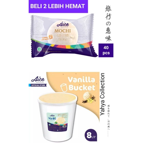 

Paket hemat es krim Aice Bucket Vanila 8liter dan 1 box mochi Vanilla isi 40 pcs