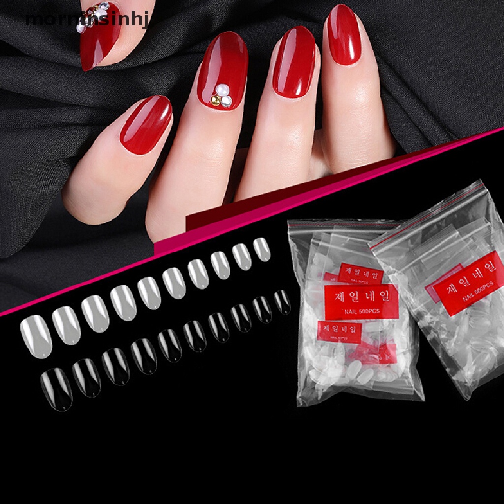 Mornin 500pcs / Set Kuku Palsu Pendek Bentuk Elips Bahan Akrilik Gel Untuk Manicure