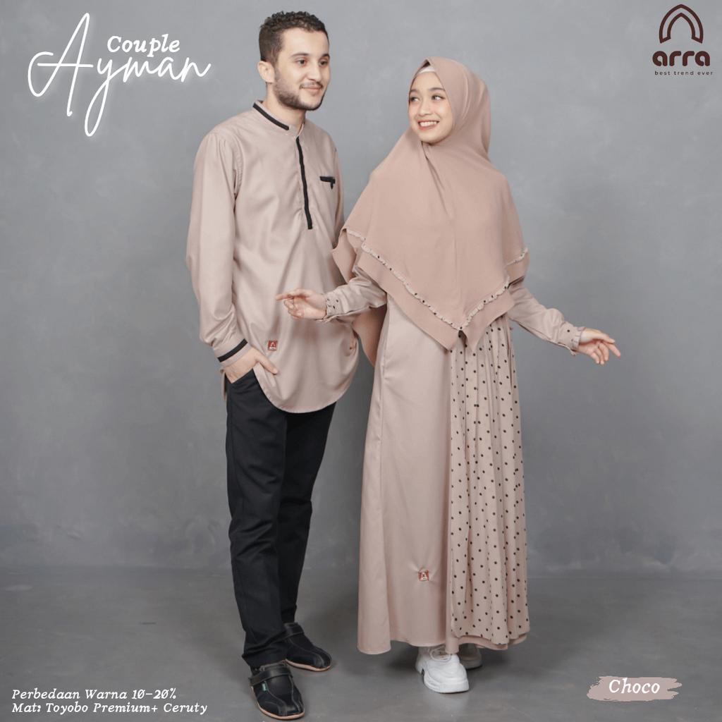 ORIGINAL ARRA Baju Muslim Gamis Sarimbit Keluarga Ayah Ibu Anak Series Ayman Warna Coklat Muda Original Premium Pasangan Couple Busana Muslim Kapel Kondangan Model Terbaru 2023 Kekinian Berkualitas