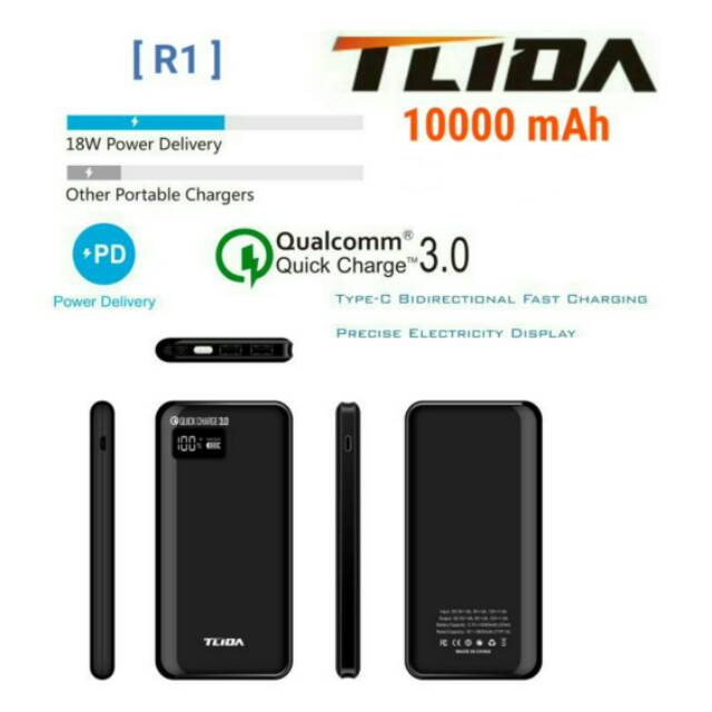 PowerBank Power Delivery TLIDA 10000 mAh PowerCore 2 USB Support Fast Charging Quick Charge 3.0 R1