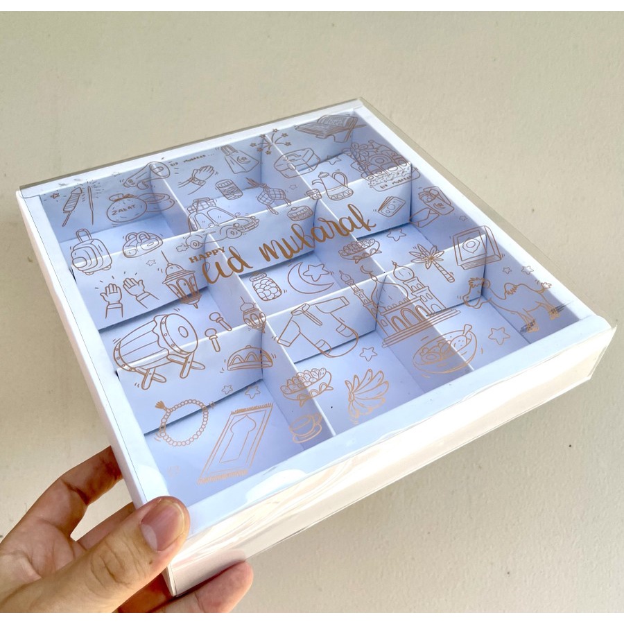 

5 Pcs Box Putih Mika Idul Fitri Kotak kemasan Dus Kue Eggtart Sekat 9 Lebaran EID Mubarak Packaging Hampers