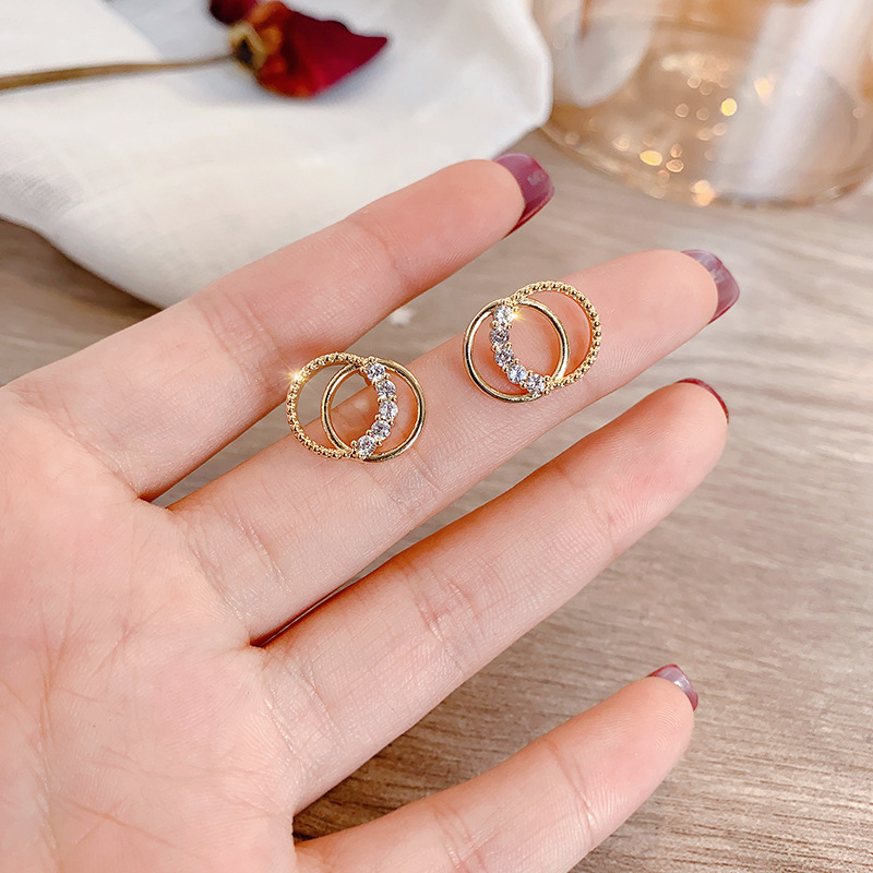 Anting Tusuk Gantung Bahan Sterling Silver 925 Desain Geometri Hias Zircon Gaya Korea Untuk Wanita