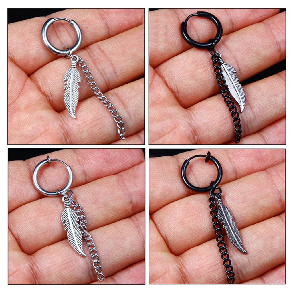 Hu Hu Hu Hu Hu Alat Bantu Pasang Kacamata♡ 1 Pc Anting Hoop Rantai Panjang Bahan Stainless Steel Untuk Pria