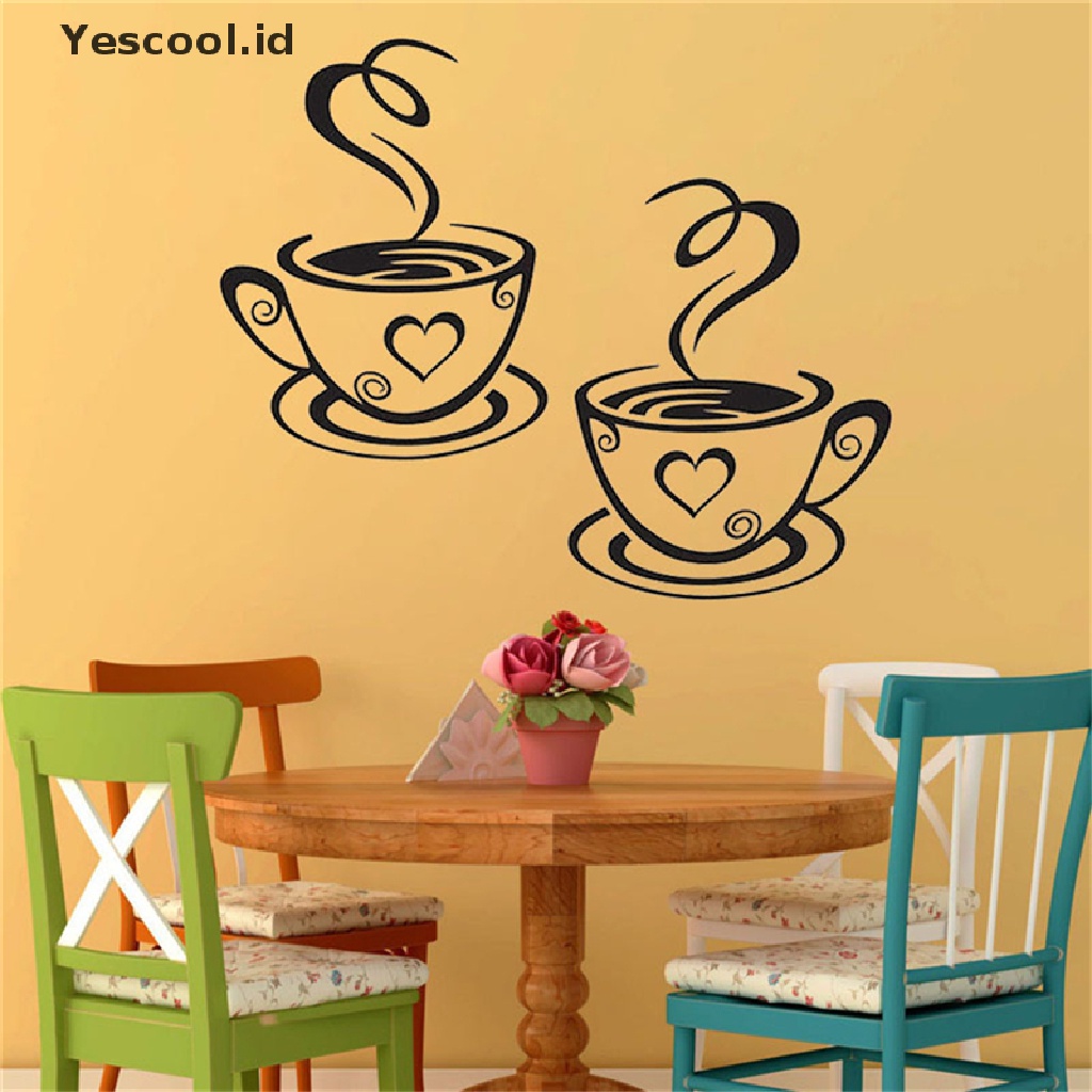 【Yescool】 Coffee Cups Cafe Tea Wall Stickers Art Vinyl Decal Kitchen Restaurant Pub Decor .