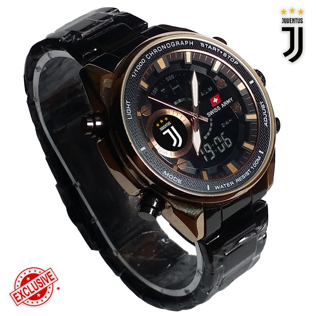 { EXCLUSIVE } JAM TANGAN JUVENTUS NEW DUAL TIME ( Rantai Hitam )