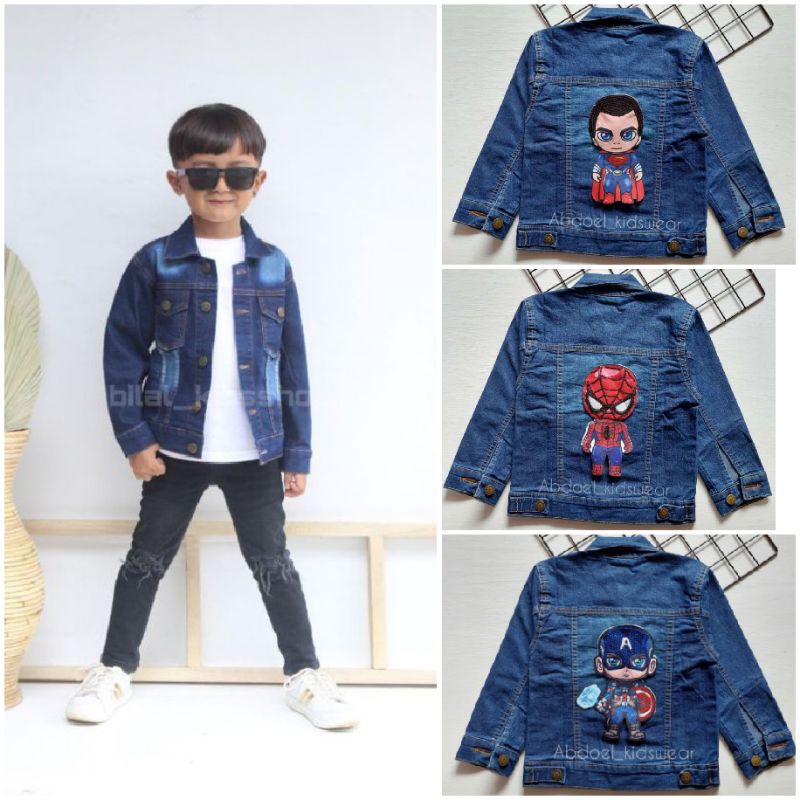 JAKET JEANS LED (NYALA) ANAK/JAKET JEANS SUPERHERO